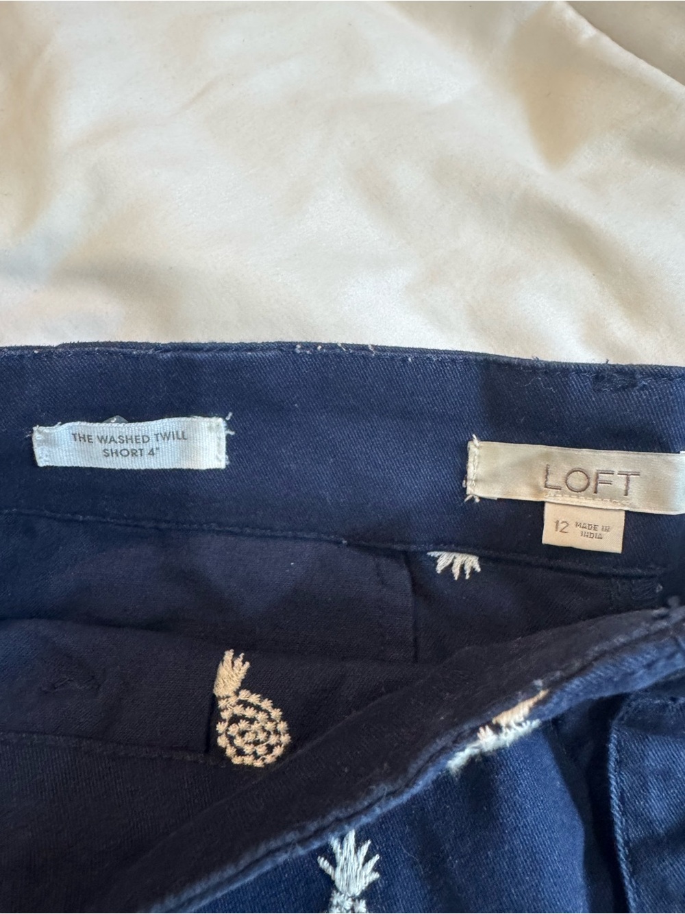 LOFT Navy Pineapple Embroidered Flat Front Shorts - Picture 3 of 4